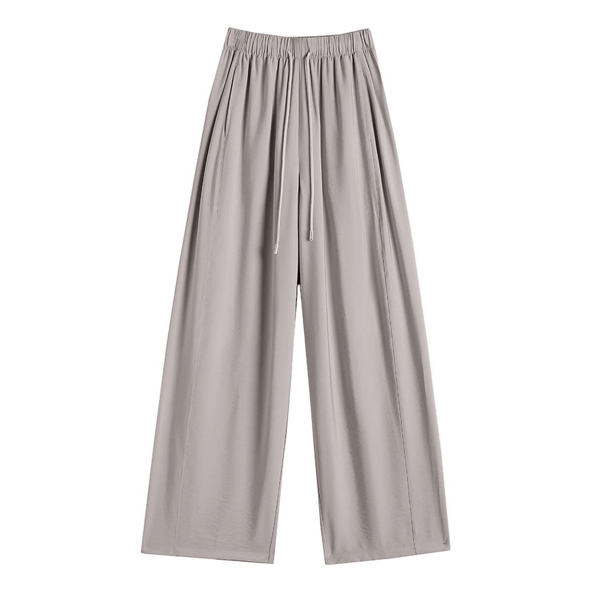 Bamboo Fiber Women s High-Waisted Wide-Leg Pants with Elastic Waistband and Drawstring Large