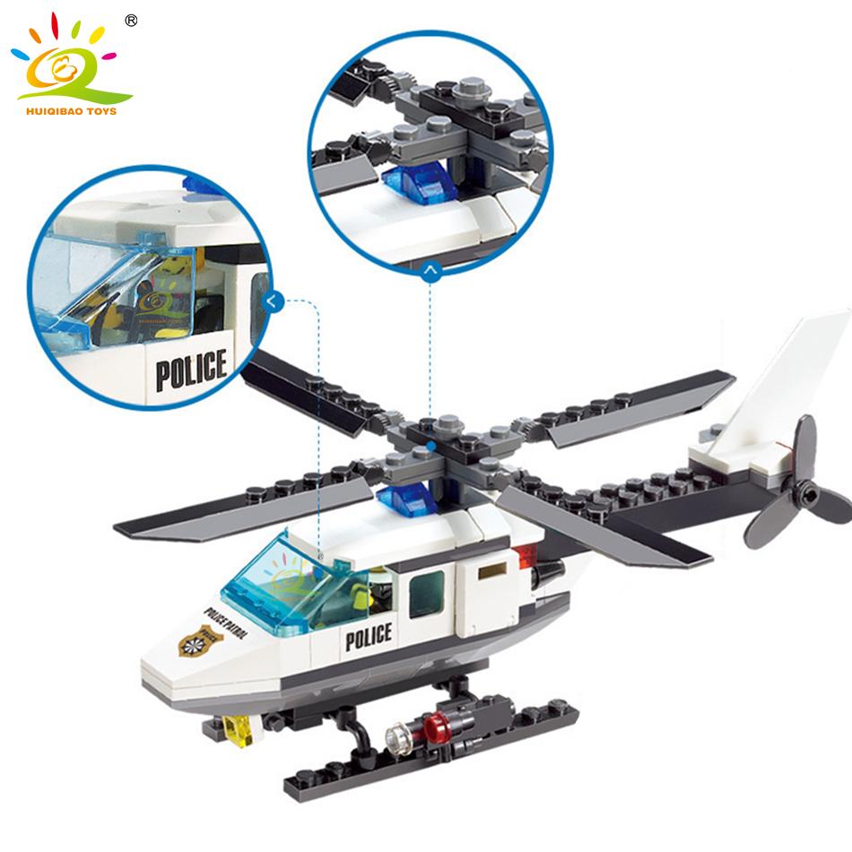 102Pcs City Police Helicopter Model Building Blocks Set With 1 Figure Bricks Educational Toys For Children Boys Gift