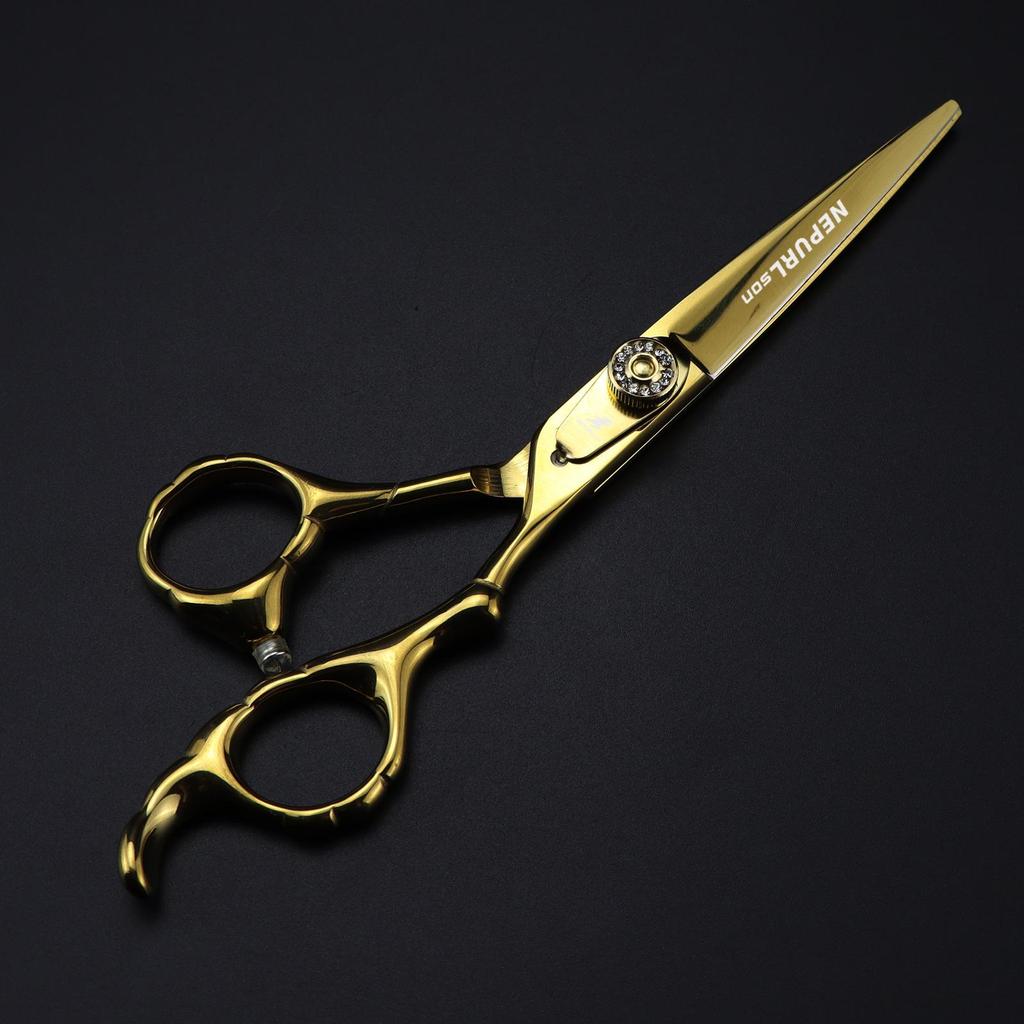 6.0" Gold Floral Pattern Hairdressing Scissors & Thinning Shears