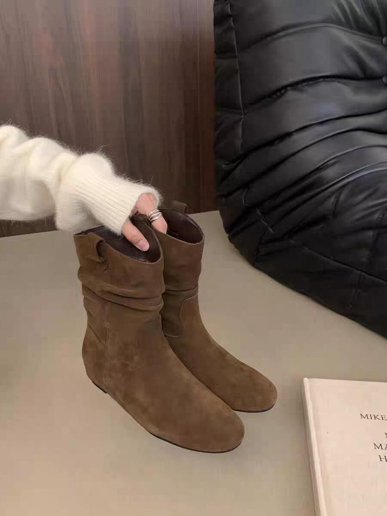 Elegant Comfortable Women's Shoes 2025 Autumn Winter Height-increasing Women's Boots Retro Minimalist Midsole Round Toe Boots 44