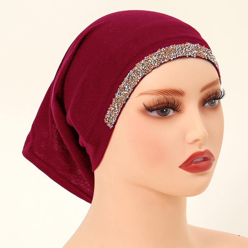 Modal Cotton Diamonds Undercap Stretchy Hijab Plain Soft Bonnet Muslim Women Elastic Inner Hijab Turban Islam Underscarf