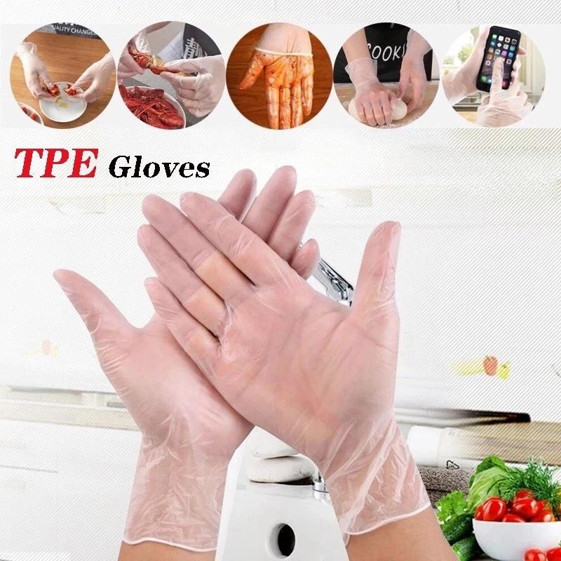 60Pcs/Box Latex Free Gloves Tpe Disposable Gloves Transparent Non-Slip Acid Work Safety Food Grade Household Cleaning Gloves