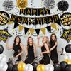New Year'S Day Party Decoration Black Gold New Year Banner Pennant Paper Flower Ball Balloon Venue Atmosphere Set