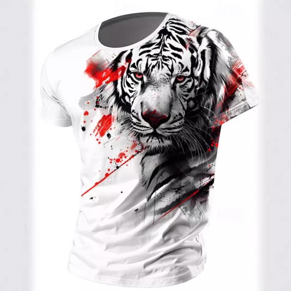 Streetwear Mens Clothing Casual Graphic T-shirt 3D Digital Printing Animal Tiger Pattern Short Sleeved New In Tops Men's T Shirt