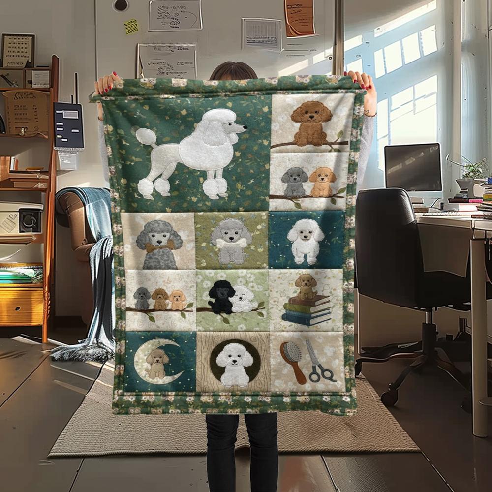 1Pc Poodle Print Flannel Blanket, High quality Comfortable for All Seasons, Home Decor, Warmth and Comfort, Perfect for Christmas Gifts W100