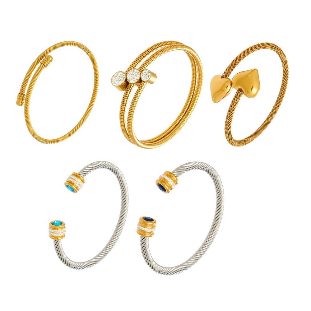 European and American fashion light luxury jewelry bracelet set with zirconia, stainless steel elastic open bangle