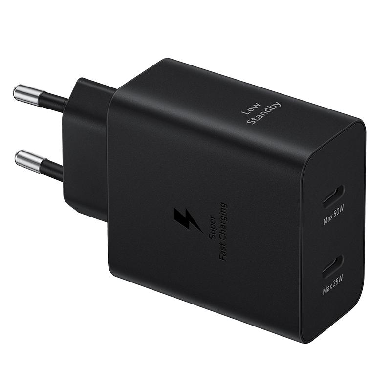 For Samsung Fast Charger 50W+25W Dual Ports Charger PD Quick Charging USB-C Cable EU Plug Adapter For Galaxy S25 S24 S23 Ultra S23FE