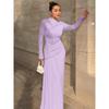 Women's Summer New Product Fashion Temperament Slim Pleated Zipper Crew Neck Long-sleeved Dress
