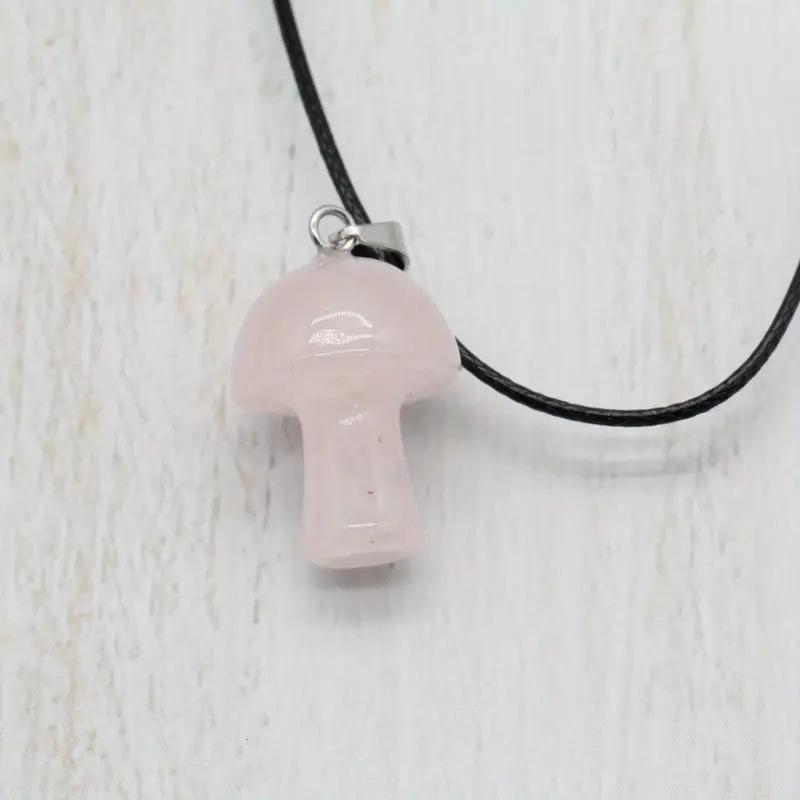 Mushroom necklace, handmade leather rope, colorful, crystal mushroom collarbone chain, bohemian style