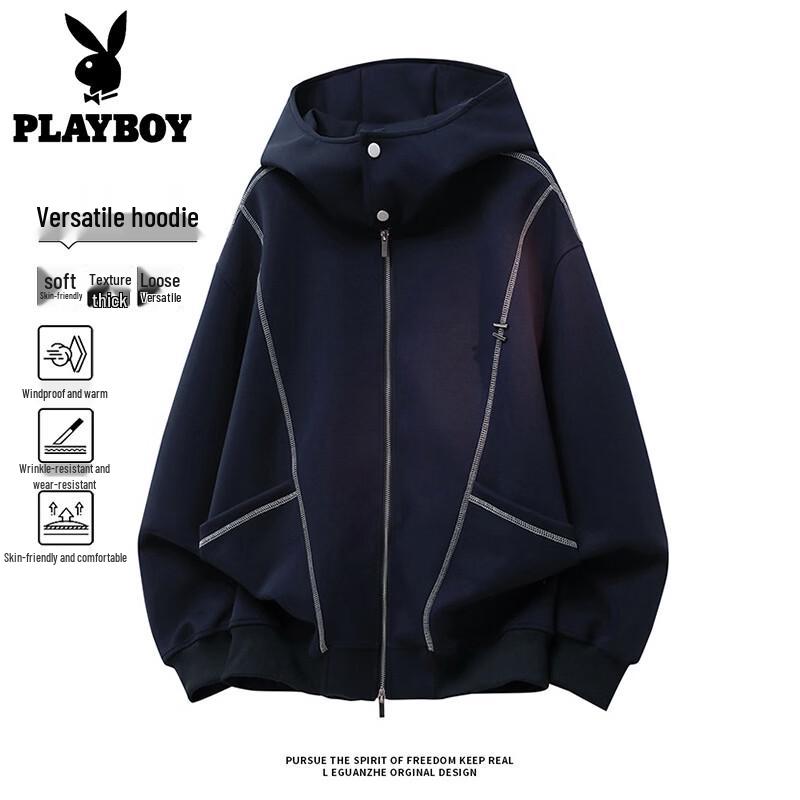 PLAYBOY Men's Colorblock Deconstructed Hooded Zip Hoodie