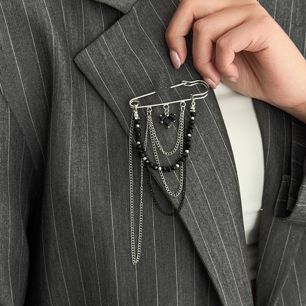 Exaggerated Personality Heart Multiple Chain Tassel Brooches for Women Fashion Imitation  Pearl Brooch Suit Pants Bag Decoration
