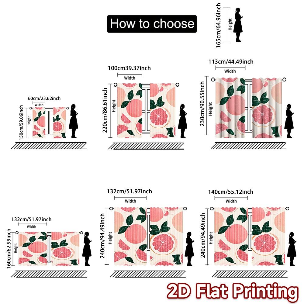 Set Of 2 Minimalist Flat Printing Curtains Without Rod Fruit Pattern Leaves Easter Festival Versatile Fabric Curtain Polyester