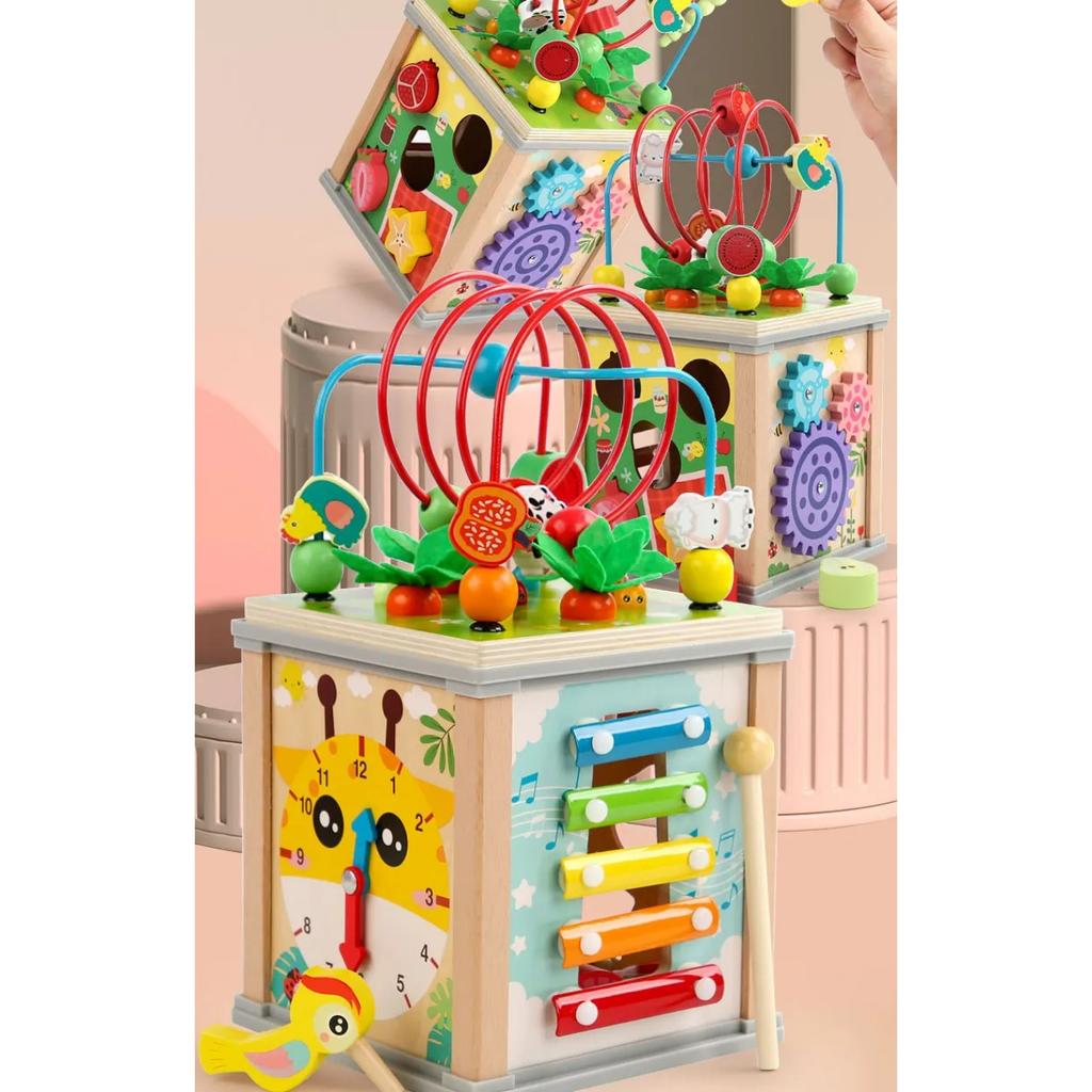 Montessori Wooden Children's Toys Multifunction Beaded Treasure Box Preschool Baby Building Blocks Early Education Kids Toys