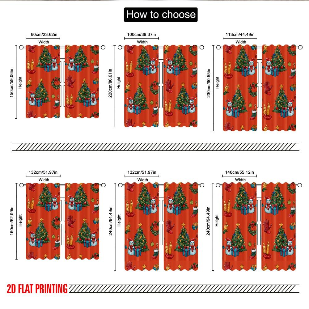 Set Of 2 Flat Printing Christmas Hot Party Curtains Snowman Tree Ornaments Digital Printed Polyester Drapes Festive Curtain
