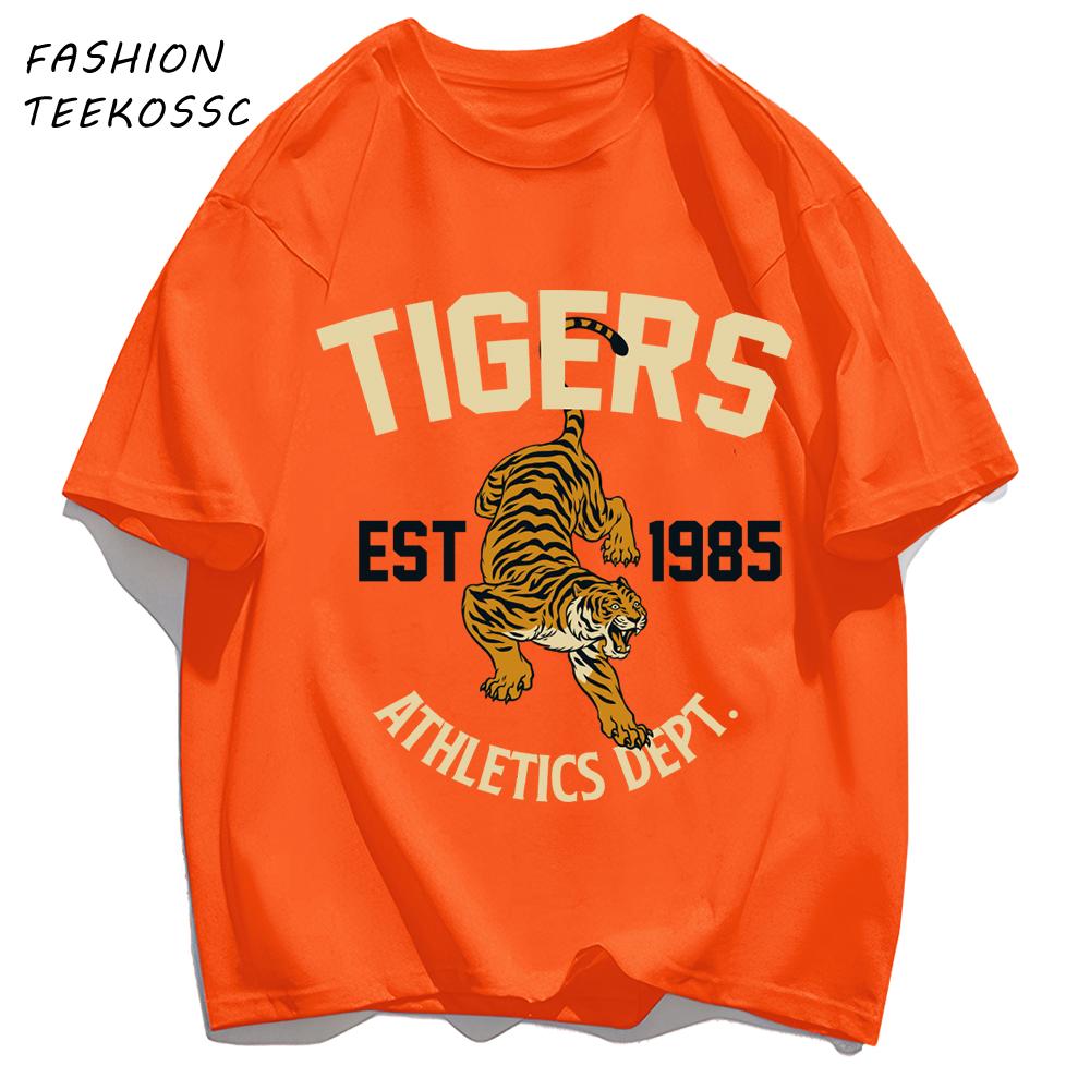 Tigers Est 1985 Sport Pattern T Shirt Men Comfortable Loose TShirt Summer Casual Y2K Short Sleeve Cotton AllMatch Clothes
