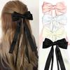 Vintage Solid Color Ribbon Double Bowknot Clip Pin For Women Girls Korean Big Bow Long Tassel Barrettes Hair Accessories