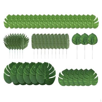 90 Piezas Hojas Tropicales Hojas de Jungla, 6 Tipos Artificiales Ligeras Vívidas Monstera Palmera
