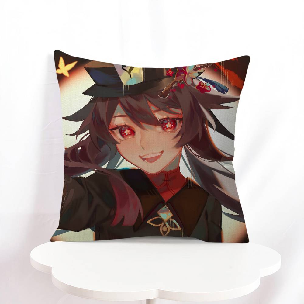 

H-Hu Tao Anime Pillow Cover For Bedroom Room And Living Room Sofa Decorative Cushion Cover 16x16Inch
