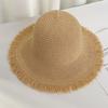 Female Korean  Large Brim Rough Edge Breathable Straw Hat Summer Shading Sun Protection Bucket Hat Seaside Solid Color Beach Hat