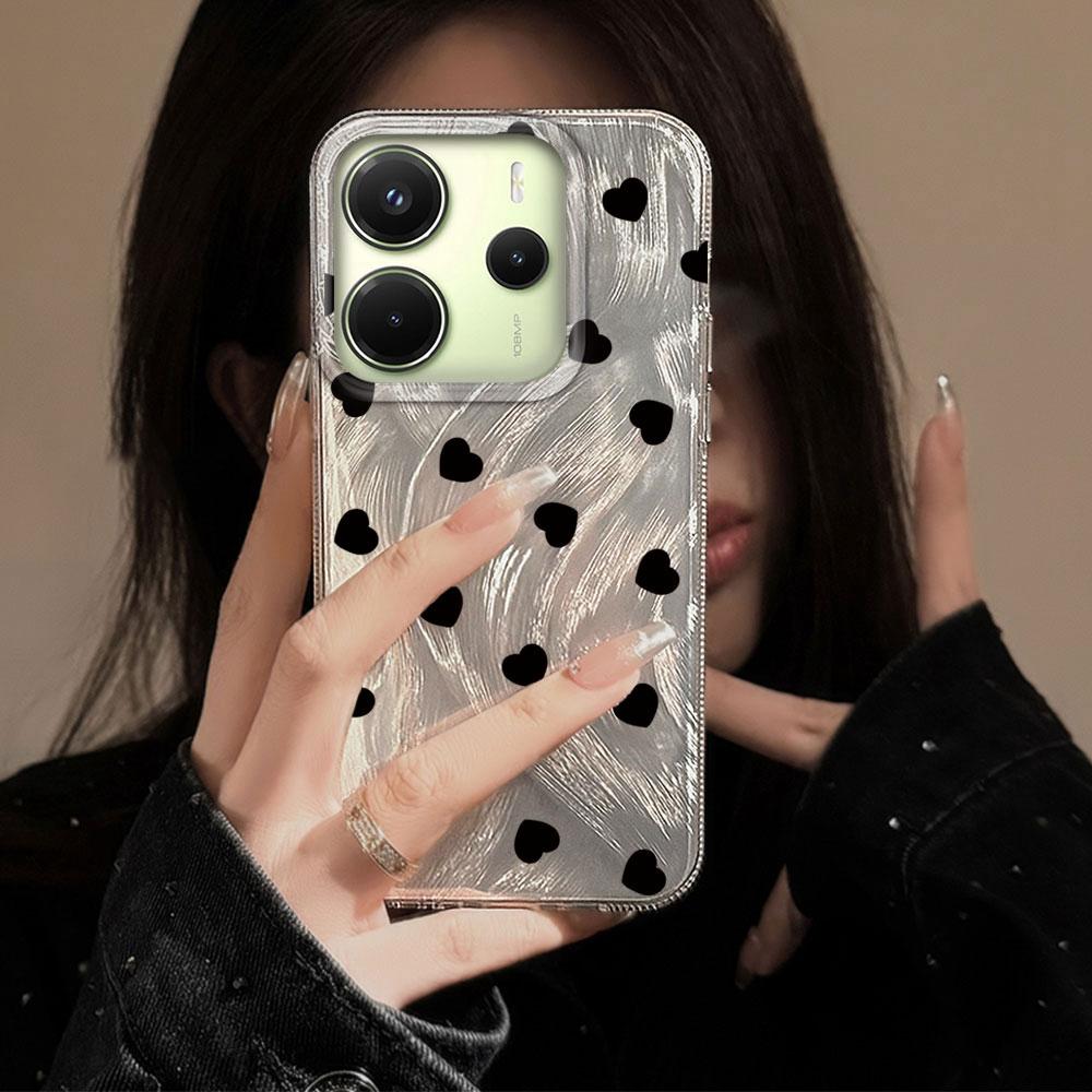 Black Full Screen Love Phone Cases Phone Case for Xiaomi Redmi 14C 13C 14T 13T A5 A4 A3 Note 14 13 Pro Shell Silicone Back Cover