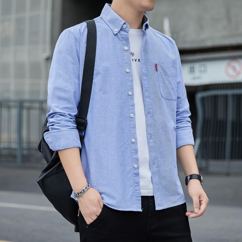 Men's Slim-Fit Long-Sleeve Oxford Shirt - Spring/Autumn Casual & Breathable