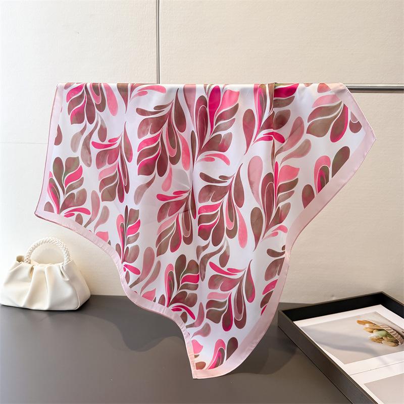 Soft Leaf Print Elegant High-end Silk Scarf Imitation Square Shawl Versatile Neck Small Women