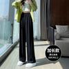 Womens White Ice Silk Wide Leg Pants High Waist Loose Fit Casual Trousers Petite Regular