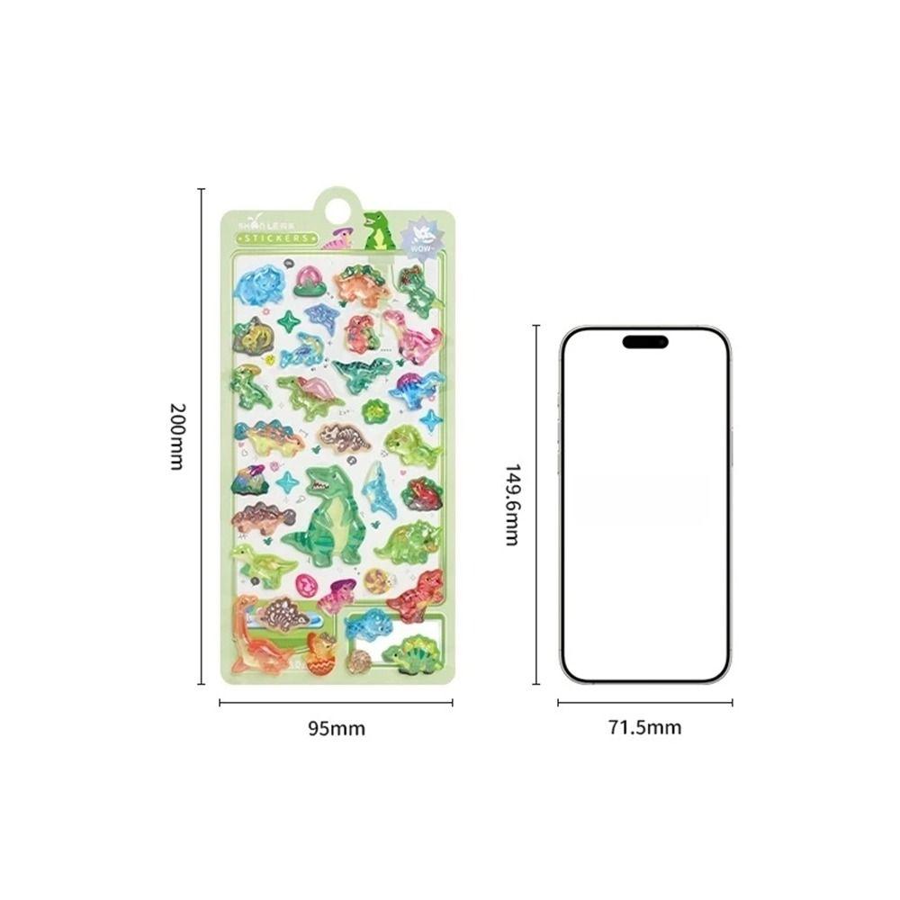 Dinosaur World 3D Crystal Sticker Colorful Stationery Sticker Diy Journal Stickers 3D Design Relief Decorative Sticker