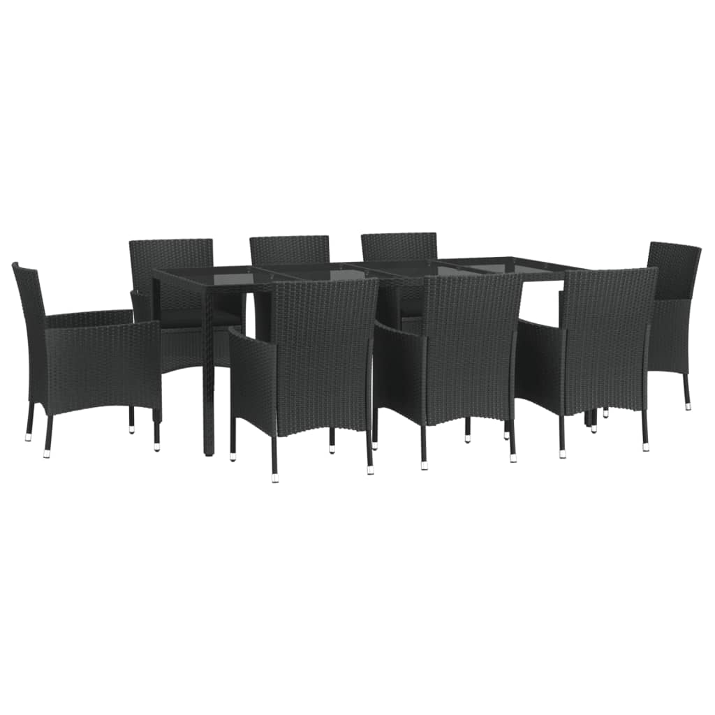 9 Piece Garden Dining Set with Cushions Black Poly Rattan