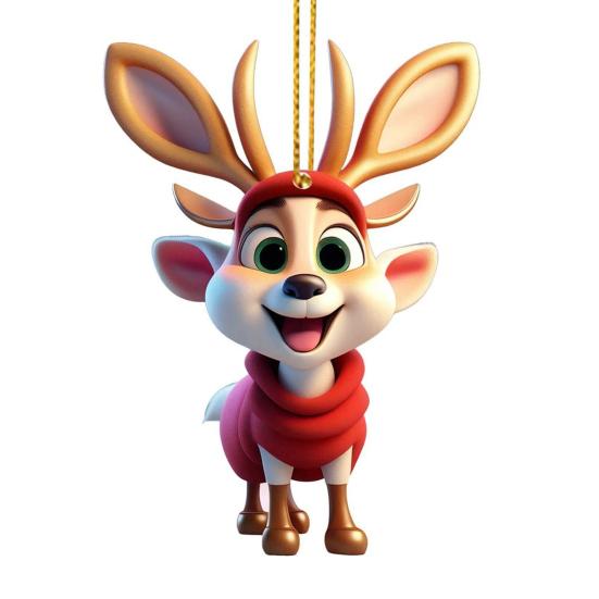 2D Flat Acrylic Elk Pendant Cartoon Deer Christmas Tree Decoration Car Rearview Mirror Hanging Charm for Auto Interior Accessories Xmas Tree Decor