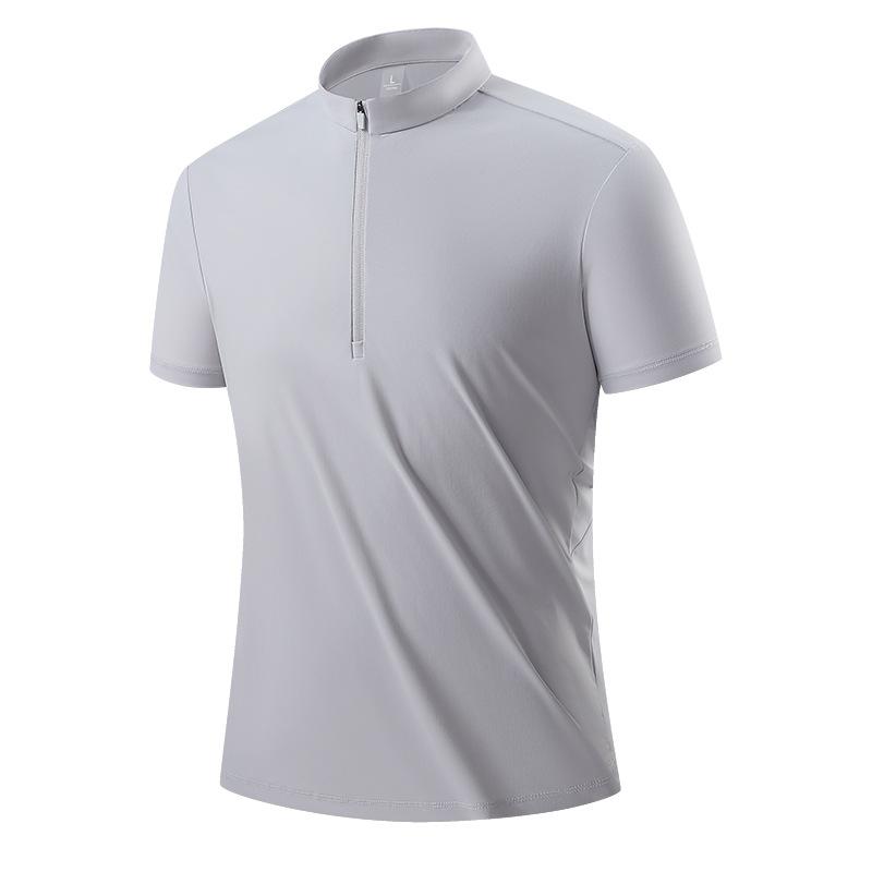 Men's Thin Stand Up Collar Ice Silk T-shirt, Quick Drying, Breathable, Business Casual Sports T-shirt