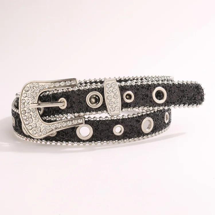 Punkový lesklý pásek s kamínky Pásky Značka Y2k Bling Flitrový designový pásek Pu Módní opasek do pasu Džíny Kalhoty Dekorační pásek pro ženy Muže