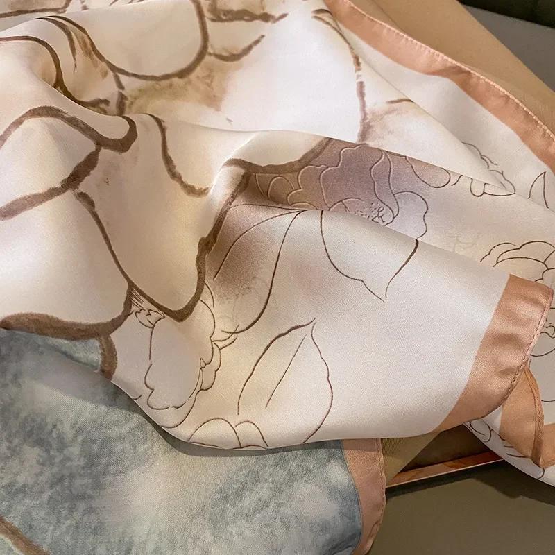 Skinny Silk Square Scarf Women Luxury Floral Print Foulard Head Hijab Neckerchief Bandana Bag Ribbon Lady Soft Satin Hairbands