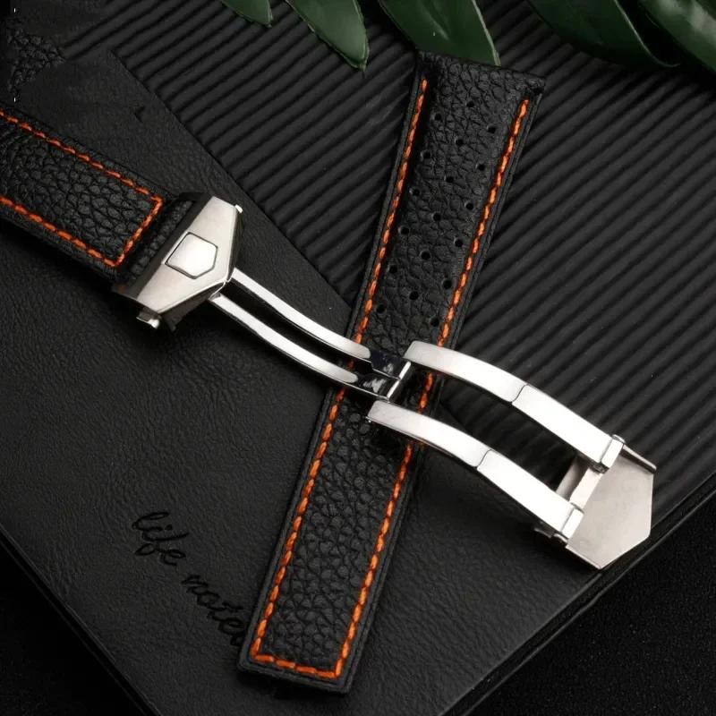 Genuine Leather Watch Band For TAG Heuer MONACO CARRERA CAW211R/P Watchband lychee print cowhide Strap men's Bracelet 22mm