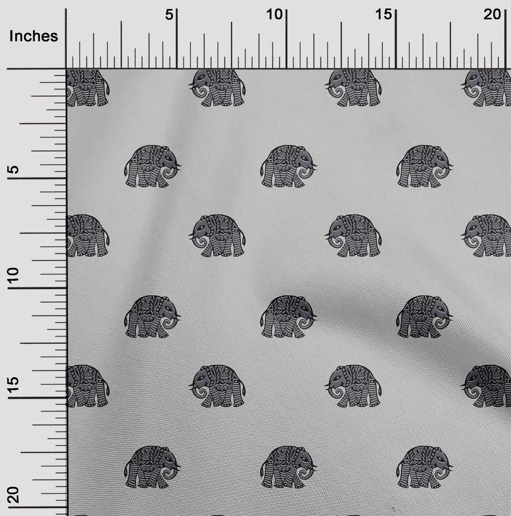 oneOone Cotton Flex Fabric Elephant Block Printed Craft Fabric BTY 40 Inch