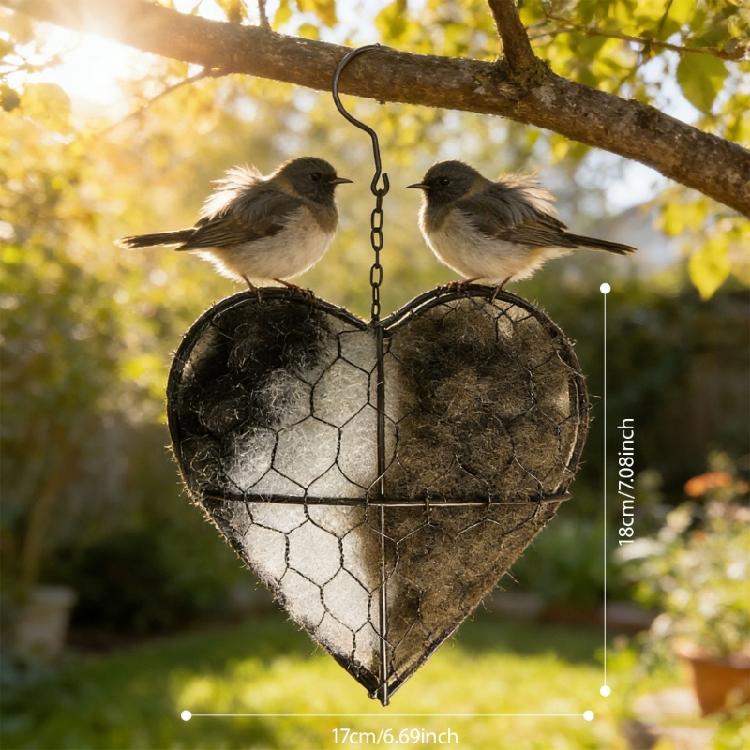 Durable Metal Heart Form Bird Shelter With Fiber Filling Great For Tiny Birds