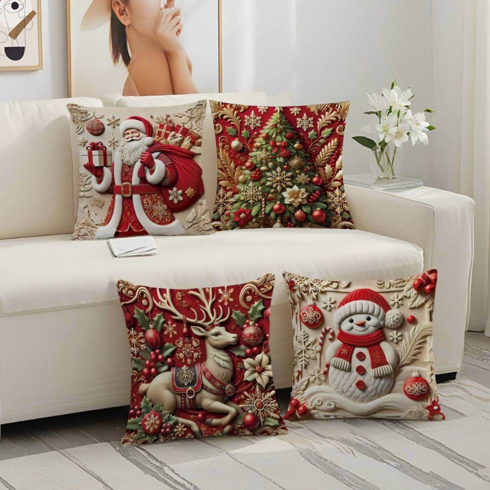 Santa Claus Decorative Cushion Cover Reindeer Throw Pillow Cover  Sofa Decoration