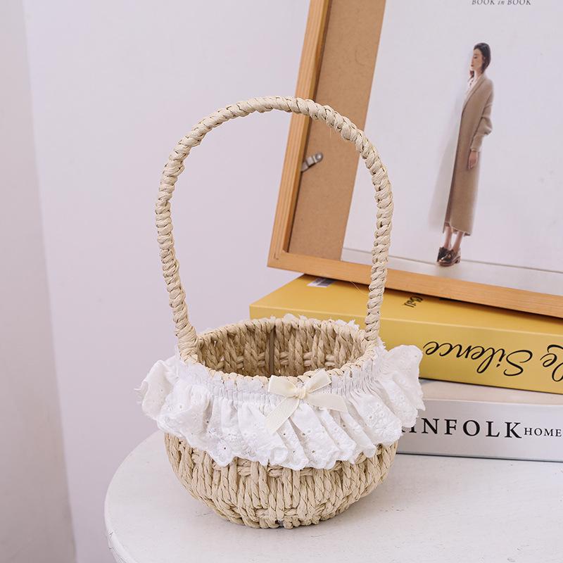 Women's Straw Crossbody Bag - Spring/Summer Floral Handbag, Woven Basket for Flowers and Fruit.