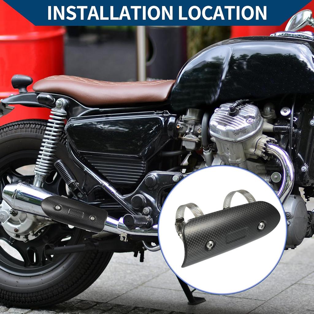 Muffler Heat Guard with Clamp/Exhaust Pipe Head Shield Cover for Motorcycle/Heat Insulation Carbon Fiber 145x62mm / 1 Set Black