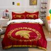 Golden Spartan Helmet On Red Background Print Bedding Set Duvet Cover Pillowcases (1* Duvet Cover 2* Pillowcases Do Not Include Comforter)