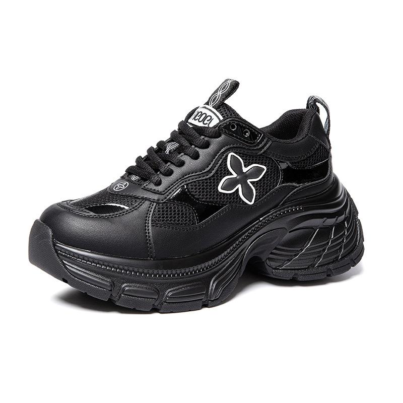 

Thick-soled dad shoes women s 2025 spring new leather breathable splicing little white shoes heightening versatile sports and leisure shoes 40 чёрный