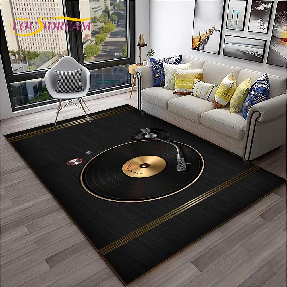 Music Art 3D Vinyl Record Retro Carpet Rug for Home Living Room Bedroom Sofa Doormat Decor,Kid Play Area Rug Non-slip Floor Mat