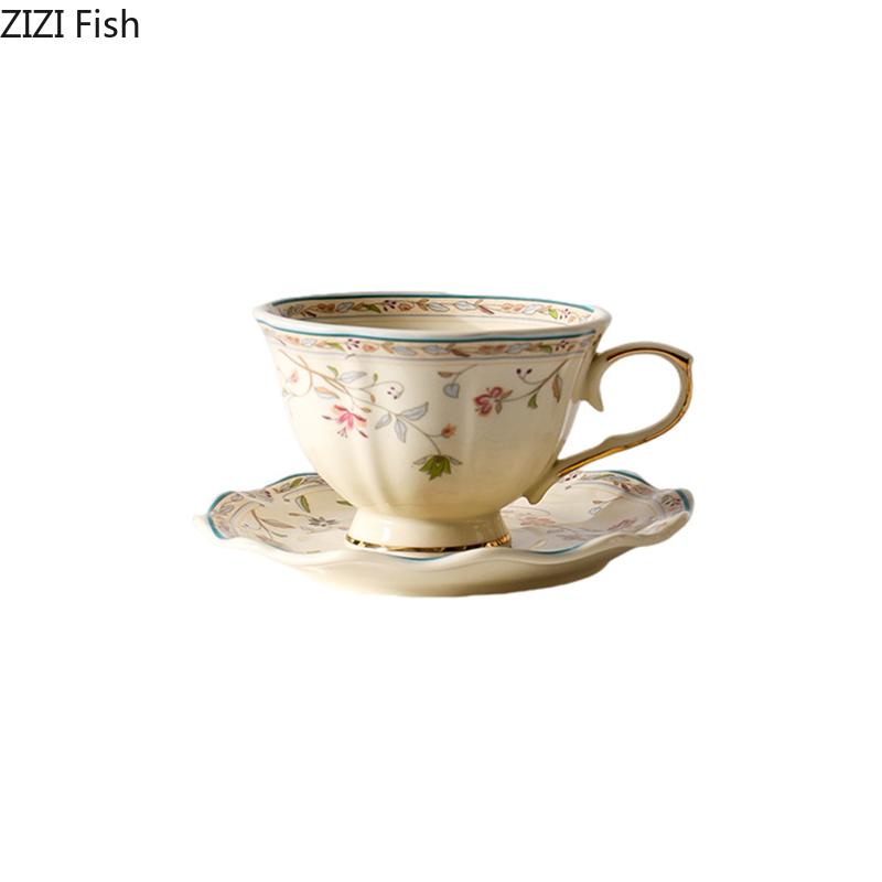 Classical Floral Edged Ceramic Cup&saucer Dining Table Coffee Mug Milk Tea Mugs Afternoon Tea Teacup Fruit Juice Container