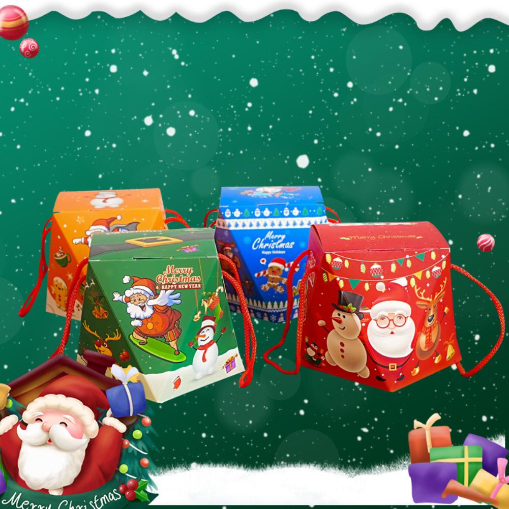 50pcs Cartoon Merry Christmas Treat Boxes For Candy Biscuit Baking Apple Paper Box Cookie Gift Packaging New Year Navidad