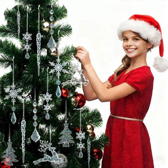 32 Pcs Christmas Ornaments Acrylic Hanging Decor Set with Snowflakes Deer Snowman Icicles Candy