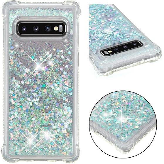 Compatible with Galaxy S10 Case, Bling Glitter Clear Case Floating Quicksand Shockproof Protective Sparkle Silicone Soft TPU Case for Samsung Galaxy