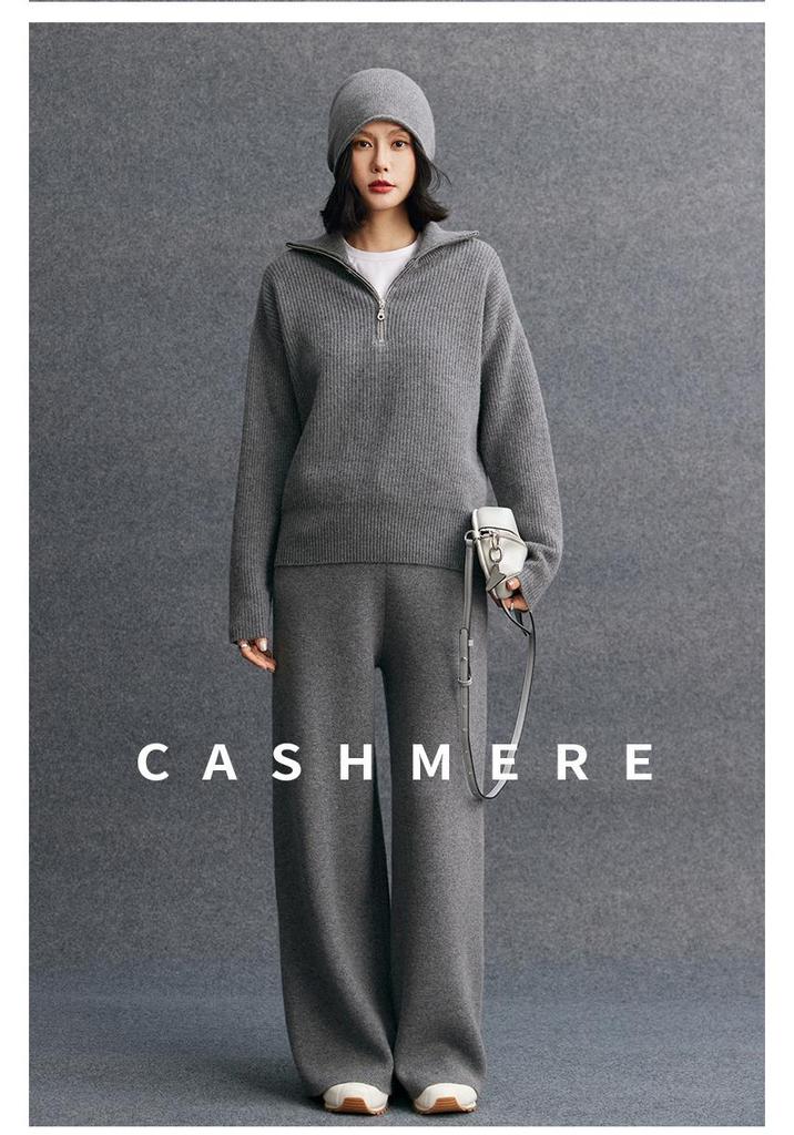 Women's Cashmere Zipper Sweater - Half-High Collar, Autumn/Winter Loose Knit, Casual Thick Outerwear