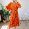 Pleated Ruffle Long Dress - 2025 Women's Spring/Autumn Slimming Loose Fit