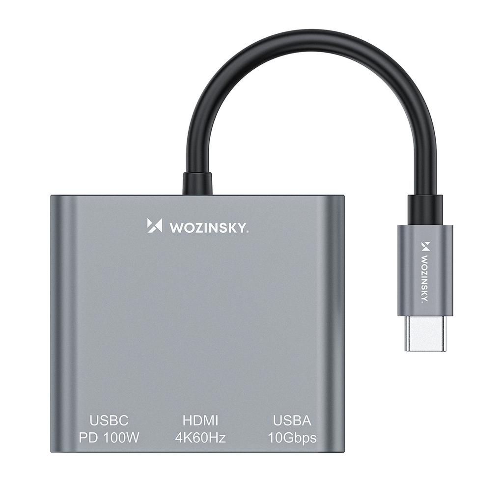 Hub Rozdzielacz USB-C Na USB-C USB-A HDMI PD 10 Gb/s 4K - Szary