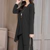 3Pcs/Set O-neck Sleeveless Lady Outfit Irregular Hem Elastic Waistband Pockets Vest Top Wide Leg Pants Mid-length Coat Set